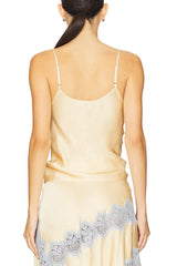 Wine Tasting Contrast Color Satin Lace Trim V-Neck Slip Tank