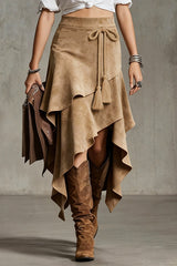 Fashionable Irregular Tie-up Tassel Embellishment Casual Midi Skirt
