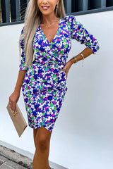 Sunshine and Roses Floral Puff Shoulder Wrap Mini Dress