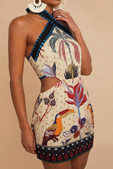 Tropical Print Halter Neck Resort Mini Dress