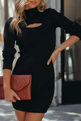 Tatiana Ribbed Open Knit Long Sleeve Mini Dress