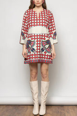 Unique Print V-Neck Loose Holiday Mini Dress