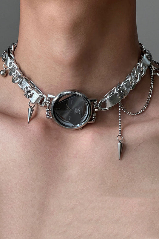 Fashionable Time Dial Metal Necklace
