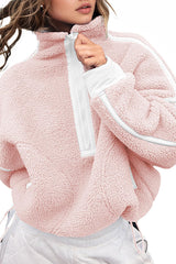 Stylish Color-blocked Trim Loose Casual Pocket Sweatshirt