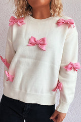 Sweet Bow-knot Casual Round Neck Long-sleeved Knit Sweater