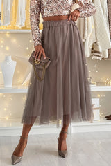 Holiday Party Tulle High Rise Elastic Waistband A-line Midi Skirt