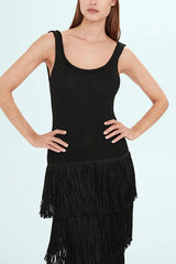 Solid Color Sleeveless Slim Fit Fringed Hem Knitted Midi Dress