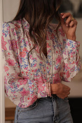 Floral Print Long-Sleeved Button-Up Elegant Shirt