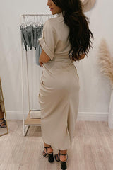 Amazing, Satin Button Down Style Drape Dress