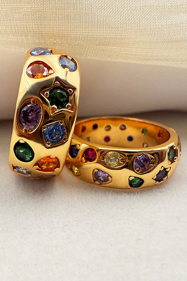 Multicolor Diamond-studded Stainless Steel Ring
