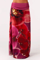 Sexy Deep V Backless Draped Camisole Top and Floral Print Chiffon Maxi Skirt Set