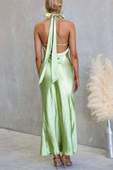 Satin Fashion Halter Backless Slim Elegant Maxi Dress