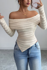 Elegant Off Shoulder Long-sleeved Slim-fit Knit Top