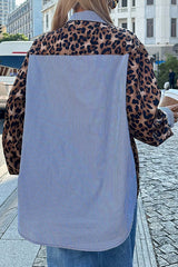 Stylish Striped Leopard Print Patchwork Loose Casual Long-sleeved Shirt