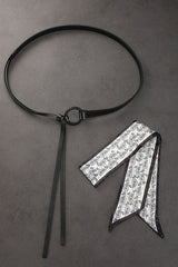 Vintage Silk Scarf Leather Thin Belt