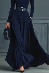 Solid Color High-neck Long-sleeved Elegant Slim-fit Maxi Dress