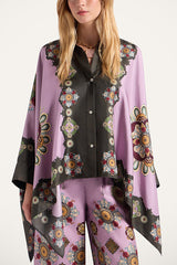 Satin Unique Print Loose Batwing Sleeve Top and Elastic Waist Pocket Casual Wide-leg Pants Set