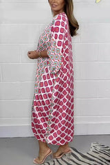 Unique Printed V-Neck Loose Knot Midi Dress