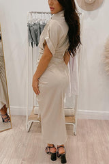 Amazing, Satin Button Down Style Drape Dress