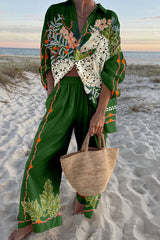 Spotted Horse Print Oversized Shirt and Elastic Waist Pocket Pants Set