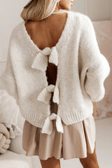 Solid Color Loose Open Back Bow Knitted Casual Sweater