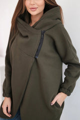 Solid Color Loose Hooded Zip-up Casual Sports Jacket