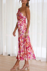 Buy Myself Flowers Floral One Shoulder Midi Dress