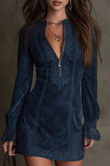 Elegant Embroidered Lace Patchwork Slim-fit Mini Dress