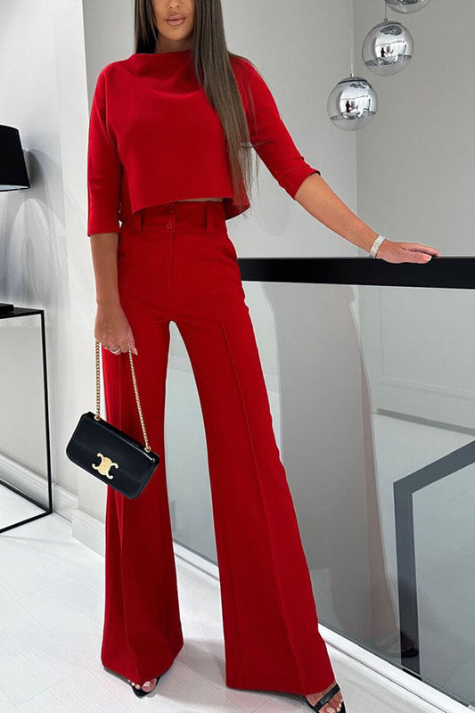 Classic Elegant Statement Loose-cut Shirt and High Rise Wide Leg Pants Set