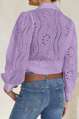 Fashion Hollow Puff Sleeve Casual Lapel Loose Shirt