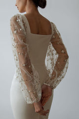 Classy Inclination Embroidered Floral Sleeve Formal Midi Dress