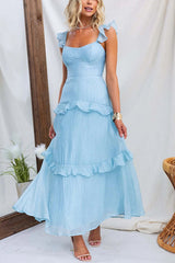 Solid Color Halter Backless Tie Elegant Ruffle Maxi Dress