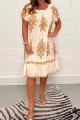 Geometric Pattern Multi Print Square Neck Dress