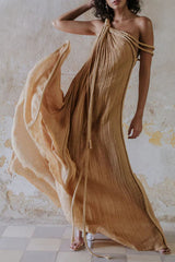 Khloe Linen Blend One Shoulder Draped Brds Cover Up Maxi Dress