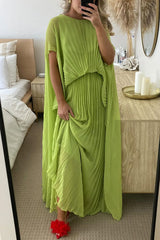 Spring Whispers Chiffon Pleated Wide Sleeve Volume Maxi Dress
