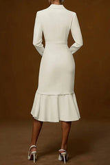 Fashion Lapel Long-sleeved Elegant Hip-wrapped Fishtail Midi Dress