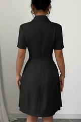 Solid Color Lapel Short Sleeve Button Waist Mini Dress
