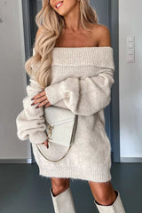 Pure Joy Knit Off Shoulder Long Sleeve Loose Sweater Mini Dress