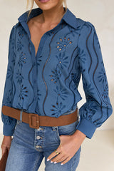 Fashion Hollow Puff Sleeve Casual Lapel Loose Shirt