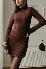 Solid Color Long-sleeved Slim-fit Elegant Knitted Mini Dress