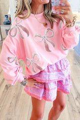 Christmas Sequined Bow Crew Neck Long-sleeved Loose Sweatshirt