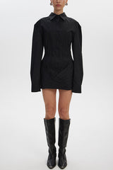 Fashion Long-sleeved Elegant Pleated Slim-fit Mini Dress