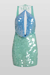 Fashion Sexy Sequined Backless Halter Neck Slim Fit Mini Dress