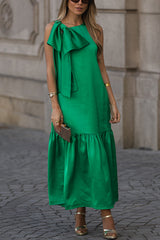 Ever Yours Satin Oversized Bow Detail Sleeveless Loose Maxi Dress