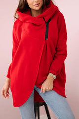 Solid Color Loose Hooded Zip-up Casual Sports Jacket