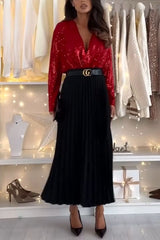 Our Champagne Night Pleated High Rise A-line Midi Skirt