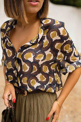 Unique Printed Lapel Button-down Loose Casual Shirt