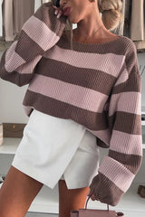 Fashion Striped Loose Long-sleeved Crew Neck Knitted Sweater