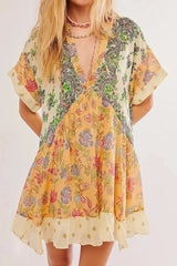Bohemian Printed Casual Short Sleeve Ruffled Mini Dress