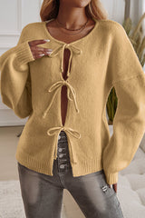 Solid Color Casual Loose Lace-up Knitted Sweater